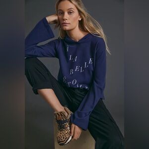Anthropologie Navy Bell Sleeves La Belle Cropped Graphic Hoodie Size XS